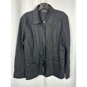 ORLY Black Ramie Blend Utility Jacket Drawstring Waist Military‎ Style Size 12